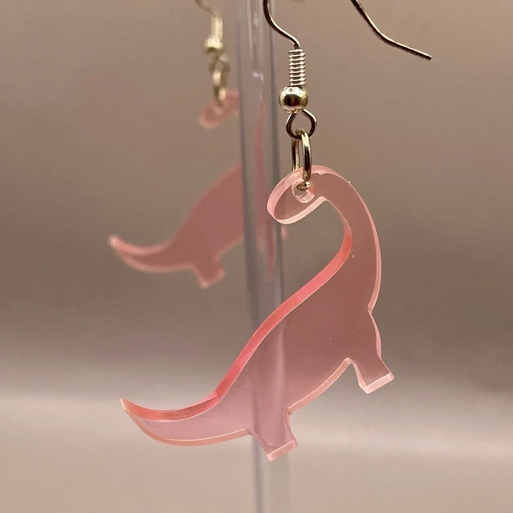 Pink Dinosaur Acrylic Jewelry Drop Dangle Earrings